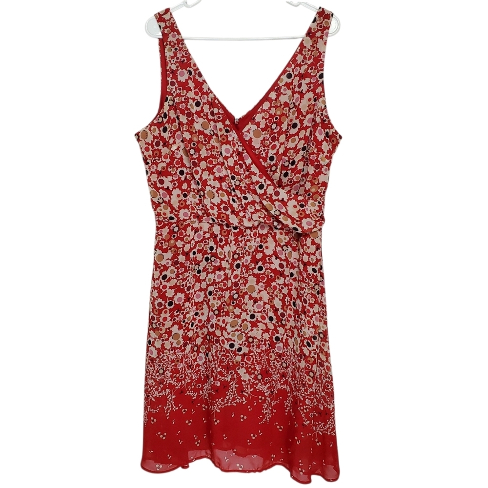 7614 * Faith Love Passion Floral Surplice Faux Wrap Dress Red Size 16